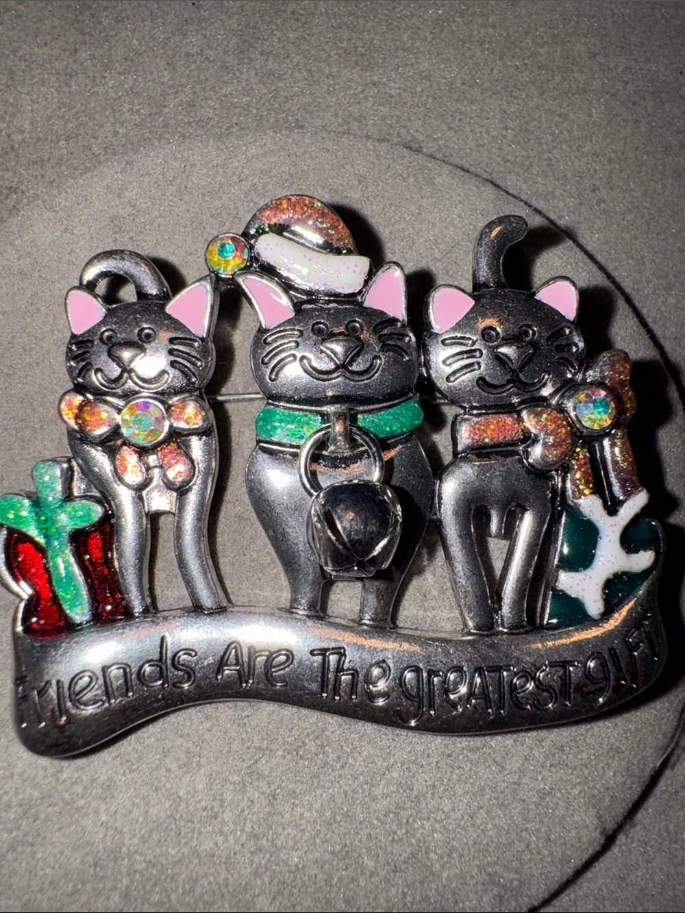 Holiday Cat Friends Enamel Pin - Festive Black & Pink Cats